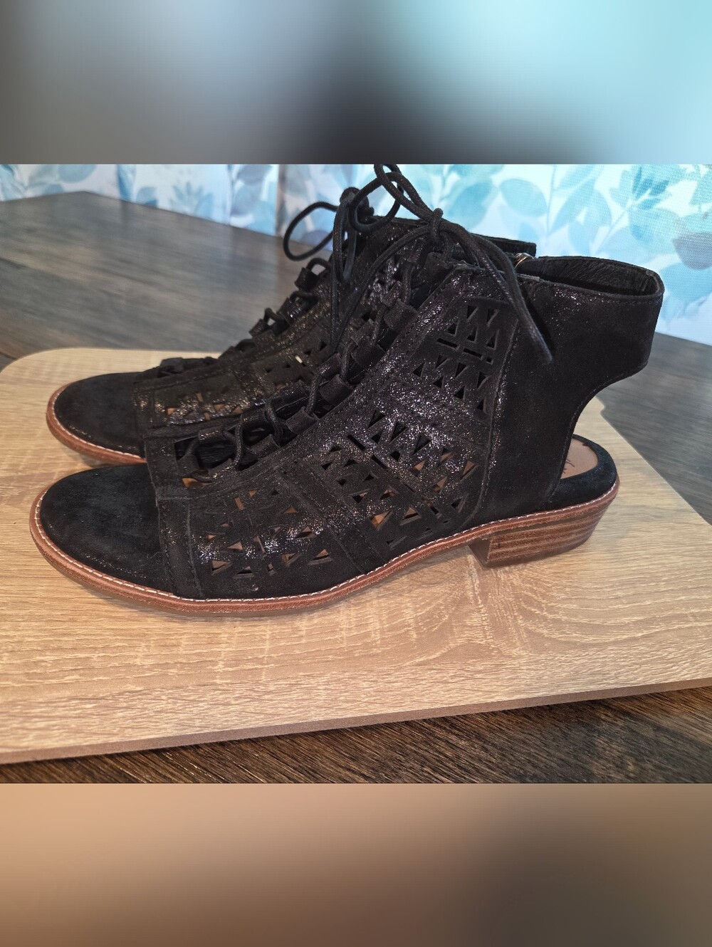 Sofft Black Cutout Lace-Up Peep Toe Sandals